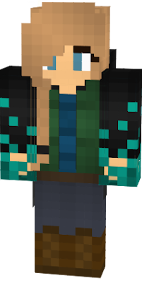 Winter survivor with removable flames on both arms and a removable green vest. The denim jacket has angel wings on the back.