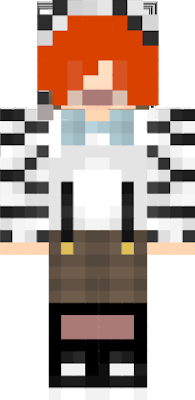 This is a ginger boy who loves zebras so he dresses up like them while he plays Minecraft!