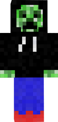 A simple design of a creeper wearing a black hoodie,blue trousers and red shoes.
