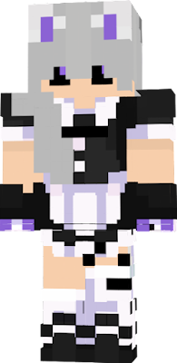 a catgirl in a maid drezz with putple details
