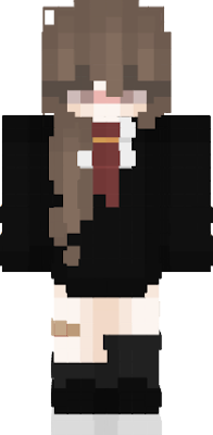 school girl with brown hair and red tie