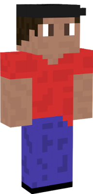 A boy use a red t-shirt and blue pants
