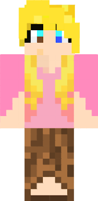 blonde gal with pink garment and brown skirt
