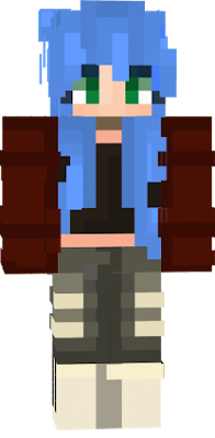 Girl, blue hair, green eyes, red shirt, gray, purple, pink,minecraft, cute, you know just all around EVERYTHING you've been looking for! ENJOY!