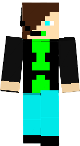 This dude has a green creeper shirt with a black jumper cyan pants and black shoes!!