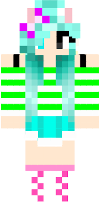 I've been taught by my friend Steve for making this skin is actually cool for this. This skin is wearing green and white shoulder-less shirt, cyan skirt, pink and white shoes, White headphones, tannish wings with light pink & two bows tie. This skin was actually made by me and steve. Also this one replace from skin called 