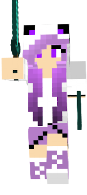 a purple and white catsuit and purple haired girl