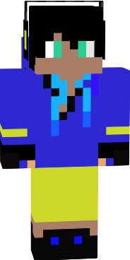 blue and yellow with headphones