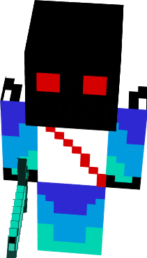 black face with red eyes. (no puple) Blue arms & legs has a red scar