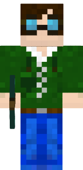 Goggles, Jacket, Brown Hair, Jeans and holding a Diamond Pickaxe