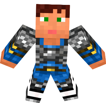 Wing's attached to his boots, a emerald sword (not in game when this was made) green eyes and blue armor.