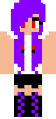 purple hair red eyes white sweatshirt black shorts purple boots mint ears/tail