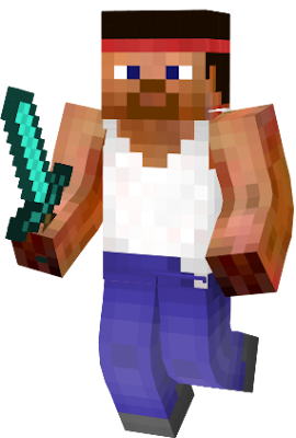 A Commando version of Steve with a headband, shirt and pants can be removed (if on Java Edition) but be careful as he does not wear underwear (pun intended). Good for Roleplays and Youtube Videos.