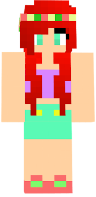 red hair head band salmon shoes mint shorts purple shorts yellow buttons moder
