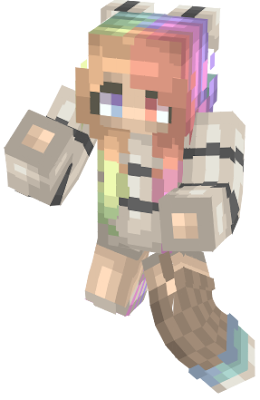 ~PHOENIXTALON CREATIONS~ A girl with pastel rainbow hair and bunny ears wearing a striped shirt. Skin is NOT mine!
