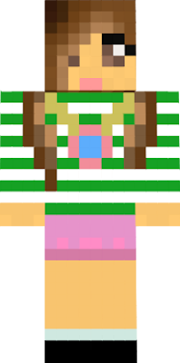 White and green shirt pattern, lovely gold necklace, short pink pants, dark/light brown hair with a pony tail in the back.
