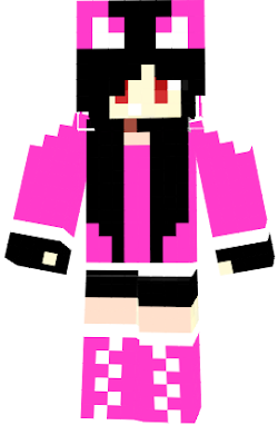 its a white color skin girl with dark hair and pink clothes