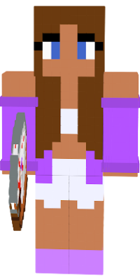 Brown hair blue eyes purple outfit whites shorts