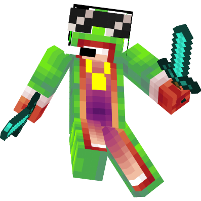 hello i am unspeakable the frog and i took my skin and made it look even cooler by adding some shades, a headset with green lights on the sides and a mic, and a cool gold chain neclace thing, and now this is my new skin.