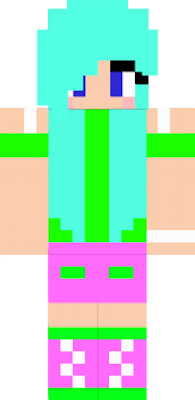 Blue hair,Pink sorts,and green tank top