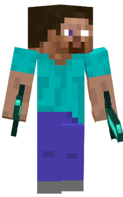 He uses 2 items and similar to my favourite minecraft skin Steve