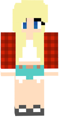 Adorible teen girl wearin ripped jean shorts and plaid shirt over white tank top