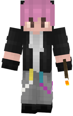 A pink haired trans and nonbinary boy skin with a torch