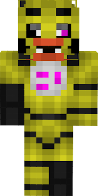 From my personal FNaF au, where all the animatronics, excluding the Puppet, Nightmares, Shadows, and Phantoms, are broken down and stored in the first location from 1987. Chica lost the costume pieces for her arm and leg, and one of her eyes is broken and just lulls off to the side. She also has a piece of metal sticking out of her head.