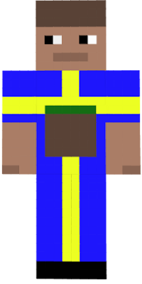 This is a skin who have a dirtblock on his chest and back the clotes is in the swedish flags colours and he have the illuminatisymbol on his backhead