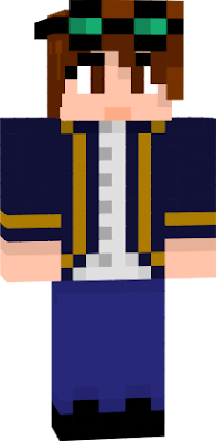 A modified version of my Minecraft skin. I wanted to change the old grey goggles to a new colour, so that's what I did!