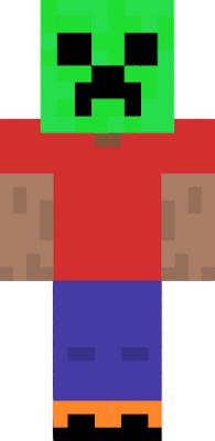 steve in a red shirt with orange shoes and a creeper mask