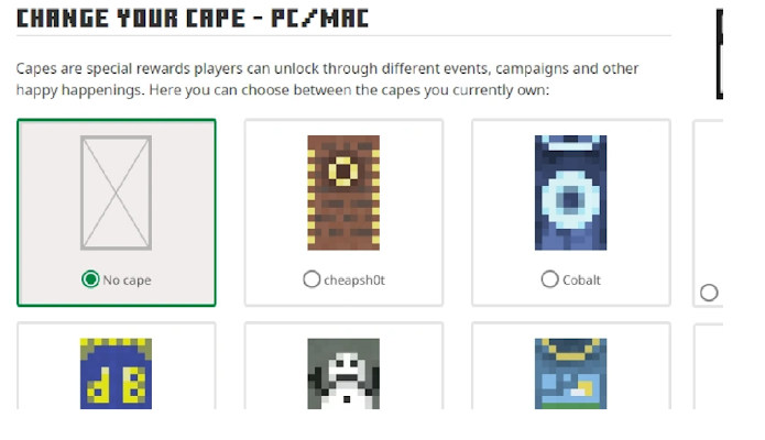 Minecraft Cape Cape Parity Cape Selection Screen