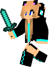 Running happily with a diamond sword.