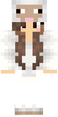 A brown-haired, brown-eyed girl in a super cute/ realistic sheep onesie