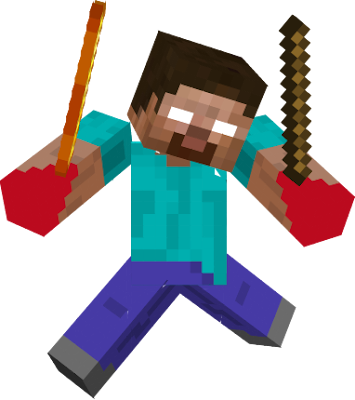 This is the new and improved Herobrine he killed a lot of people the past 11 years that’s why his hands are COVERED in blood stick=lightning-rod blaze-rod=fireball-rod