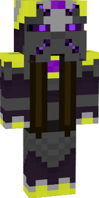 Shadowy 6 eyed fiend wearing purple,gold, and silver battle-robes and leather stoles
