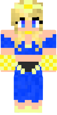 blonde genie with a dark blue outfit