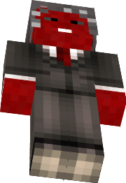 Red skin with a stylish black suit and tie