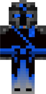 guerreiro medieval com uma armadura em coloração negra para semi camuflagem em missoes noturnas com seu indentificador na coloração azul claro e azul escuro