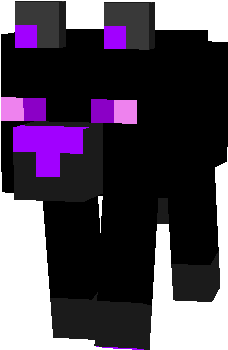 A ender texture dog with purple eyes and a big nose.