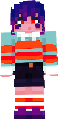 purple and orange girl with striped shirt