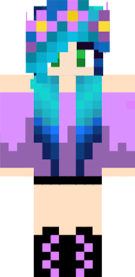 Cute girl with green eyes and blue ombre hair with a lilac shirt and black shorts