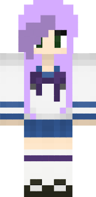 Cute purple student with light purple hair, dark purple bow, lightly darkened light purple hilights, and purple lined socks
