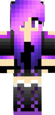 Purple eyes with purple and pink clothes as well as pink and purple hair.