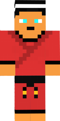 Red with black sleeve ends, hair, and belt. white sweatband, and dark red y design.