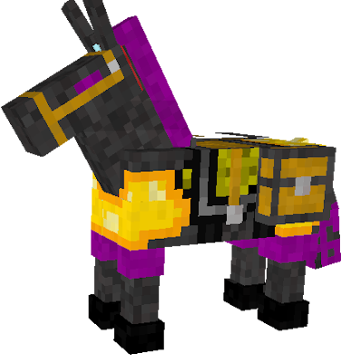 This black pixel horse is shining with a golden armor,with purple eyes of evil,it can turn human into a skeleton with only a glance!