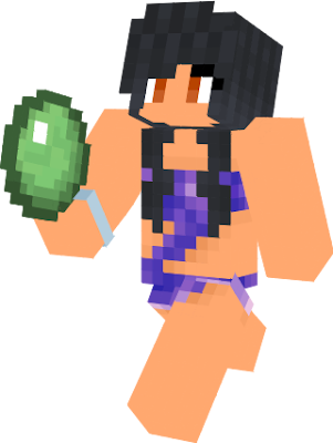 Aphmau at Love~Love Paradise! The official skin! (BTW what's in her hand is a beachball *cough cough* slimeeeeeee *cough cough*)