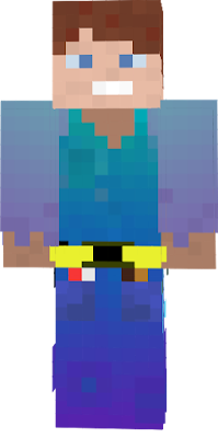 Kinda like steve but different. Cake in right pocket and cookie in left pocket. Gold belt with tool and mini diamond sword. Designed by Izik for CrazyWhopper's skin