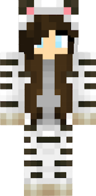 A brunette with light blue eyes and a white tiger onesie!