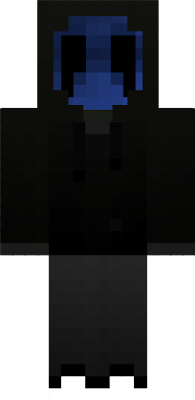 маньяк в черном костюме и синей маске на лице